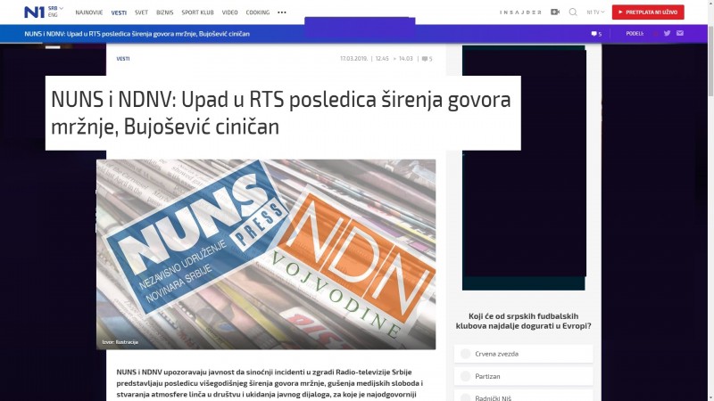 Pravdajući nasilje pojedinih, sebi bliskih političkih aktera nad medijima, NUNS i NDNV brutalno su pogazili principe nezavisnosti medija i profesionalnu solidarnost među novinarima